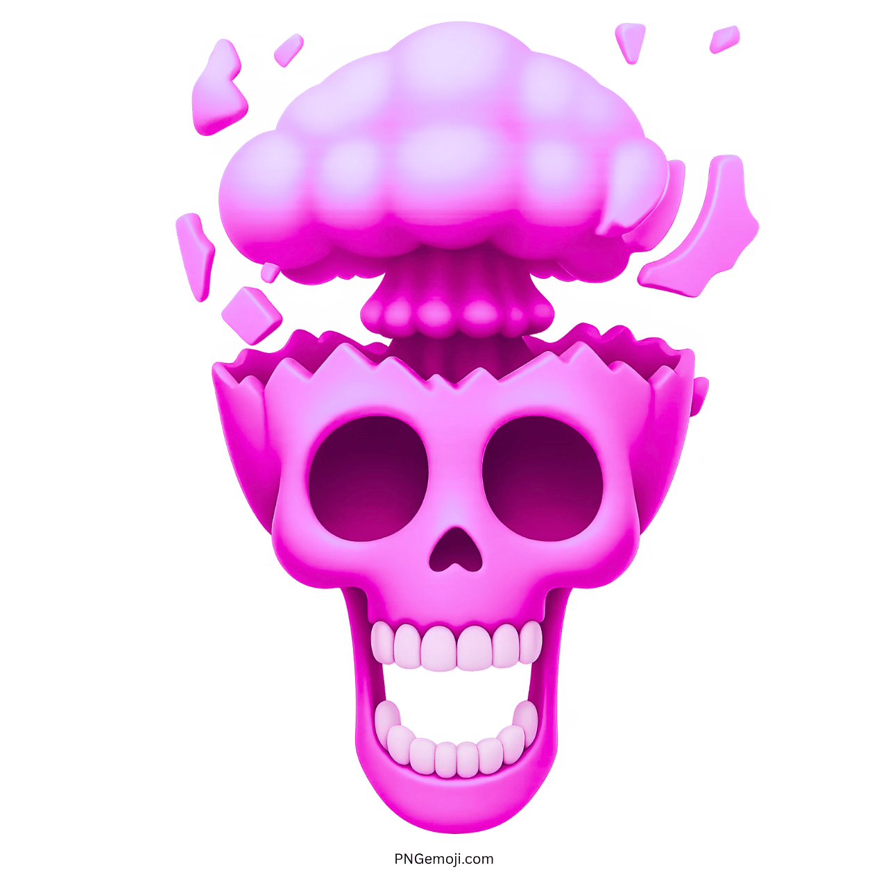 Pink mewing skull emoji with exploding brain in cartoon style 3D illustration