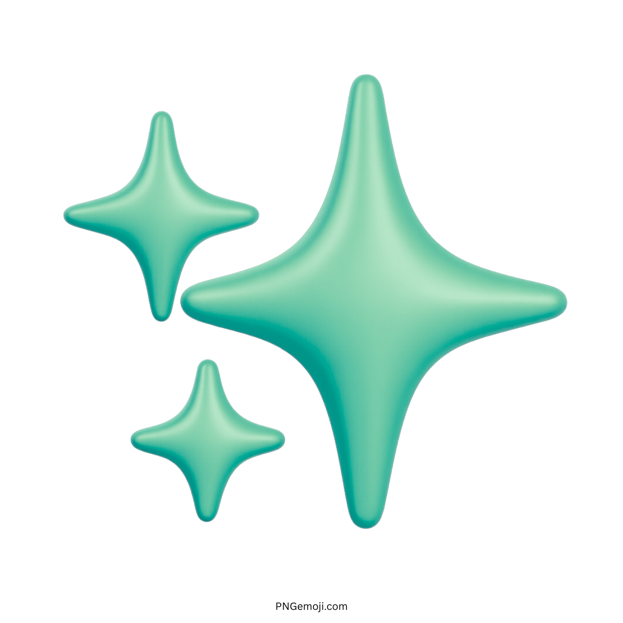 Mint green 3D sparkles emoji PNG with glossy glow and transparent background