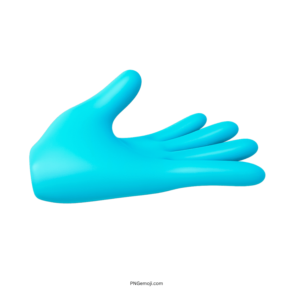Blue turquoise palm-up hand emoji in 3D style for digital communication