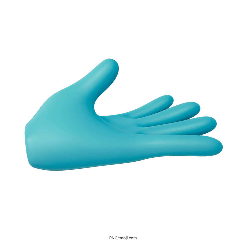 3D light blue glove hand raised palm up emoji in soft color.
