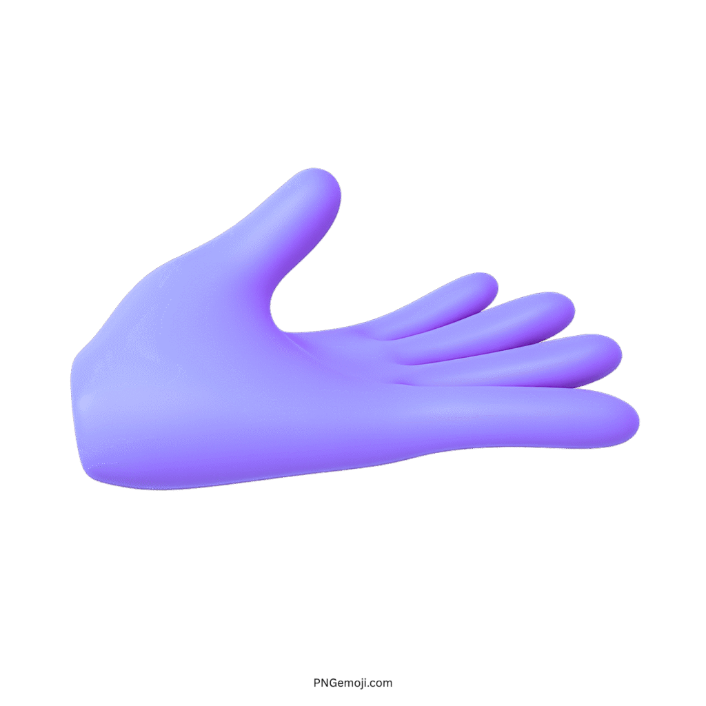 3D light purple glove hand raised palm up emoji with soft color.
