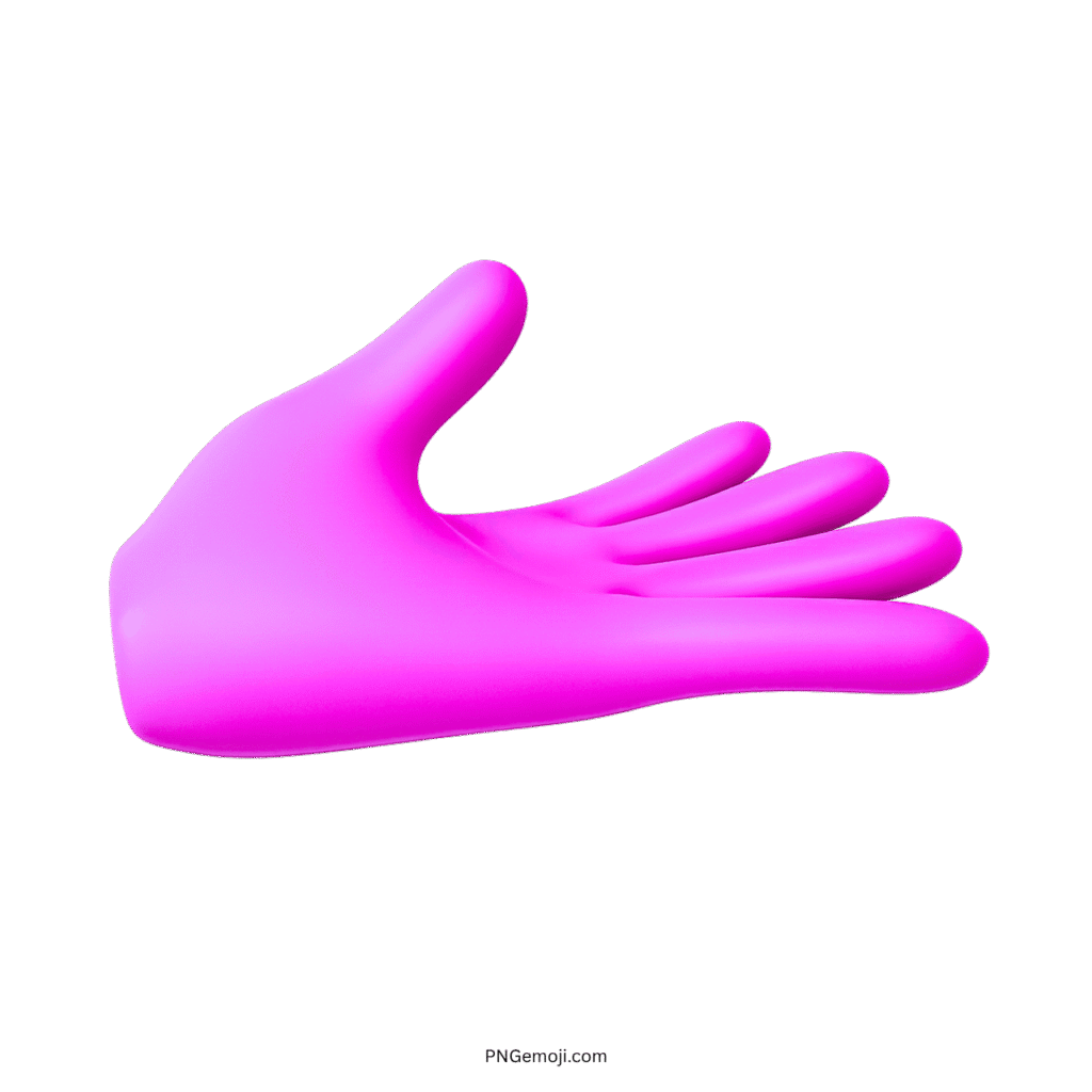 3D purple glove hand raised palm up emoji in vibrant color.