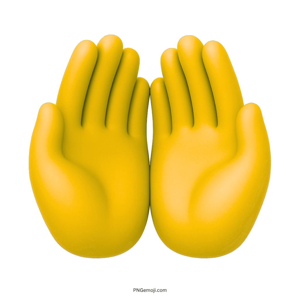 3D yellow palms up together emoji showing bright open cupped hands on transparent background