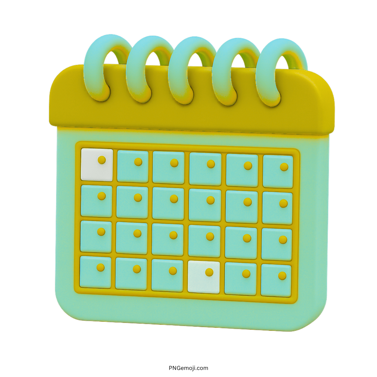 Pastel 3D calendar emoji with yellow spiral and date dots