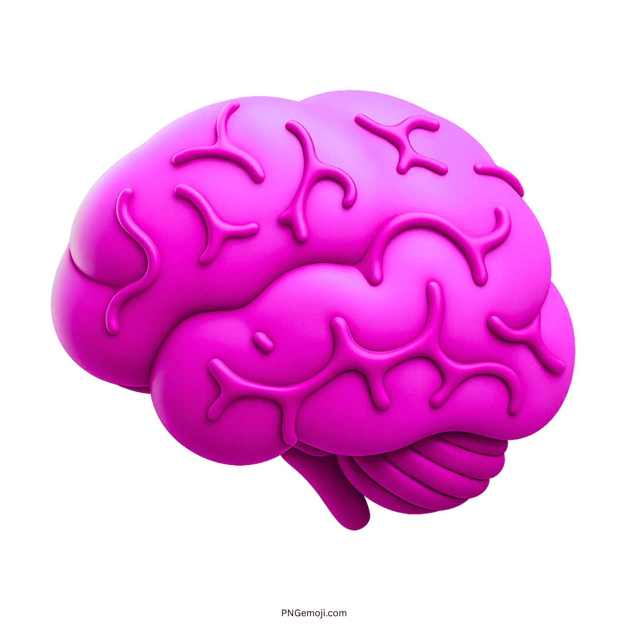 Pink 3D brain emoji clipart with smooth texture and curved folds