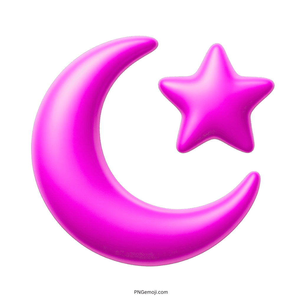 Pink 3D crescent and star Islamic emoji with glossy modern style