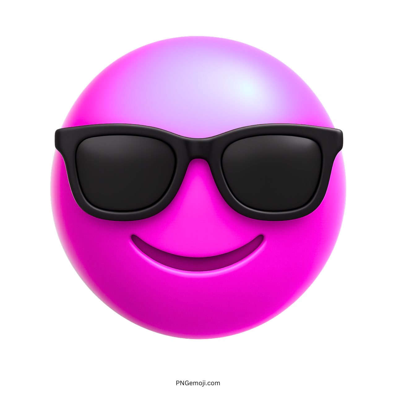 Pink 3D emoji with black sunglasses and a playful confident smile