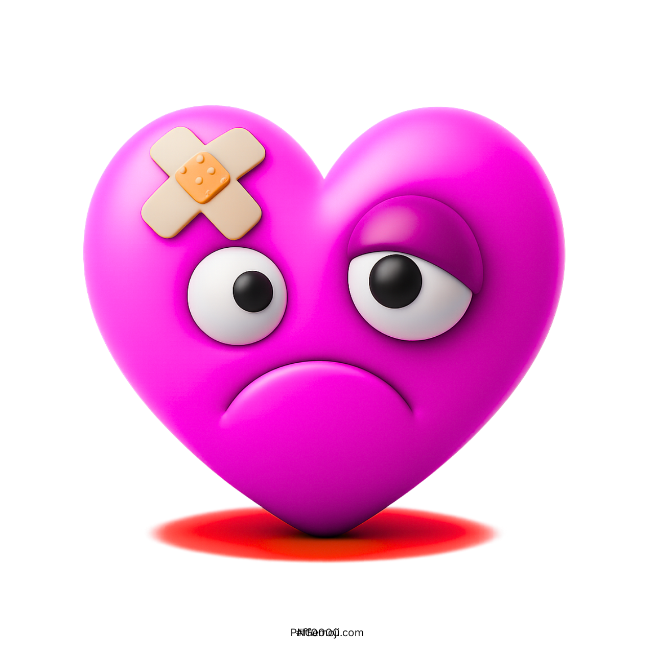 3D pink beat up heart emoji with bandage sad emotional face
