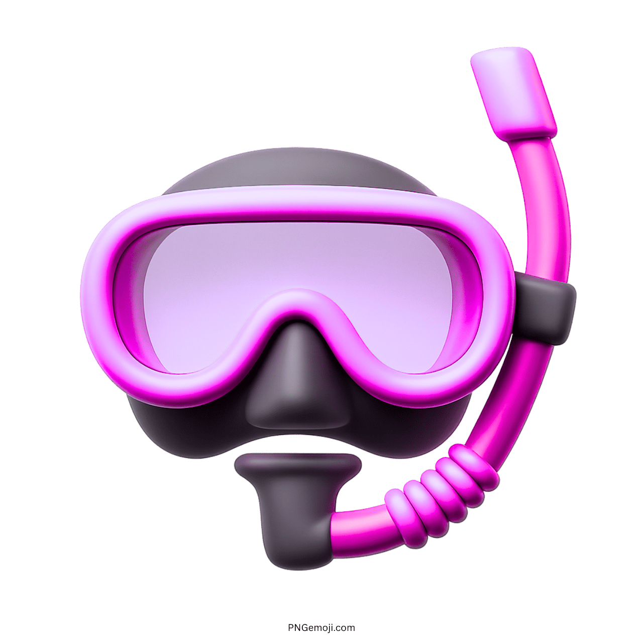 Pink diving mask emoji with snorkel on green background, 3D design, ideal for underwater adventure symbols.