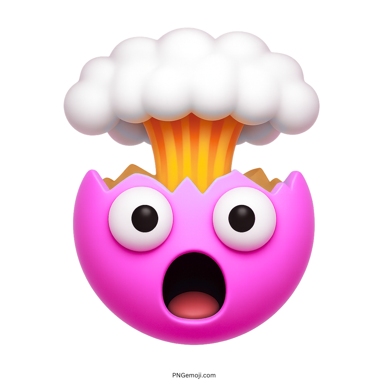 Pink exploding head emoji cartoon shocked face with white cloud burst