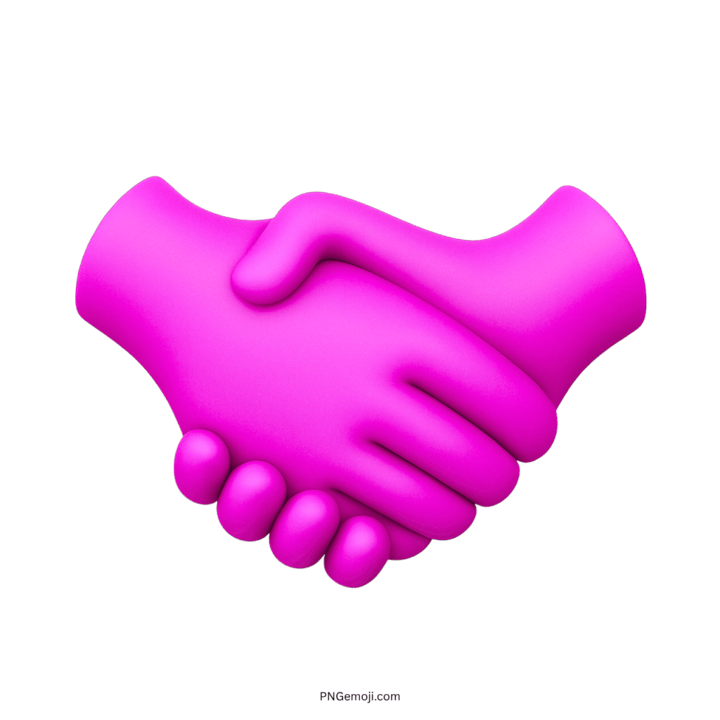 Pink handshake emoji in 3D design symbolizing collaboration, agreement, and connection.