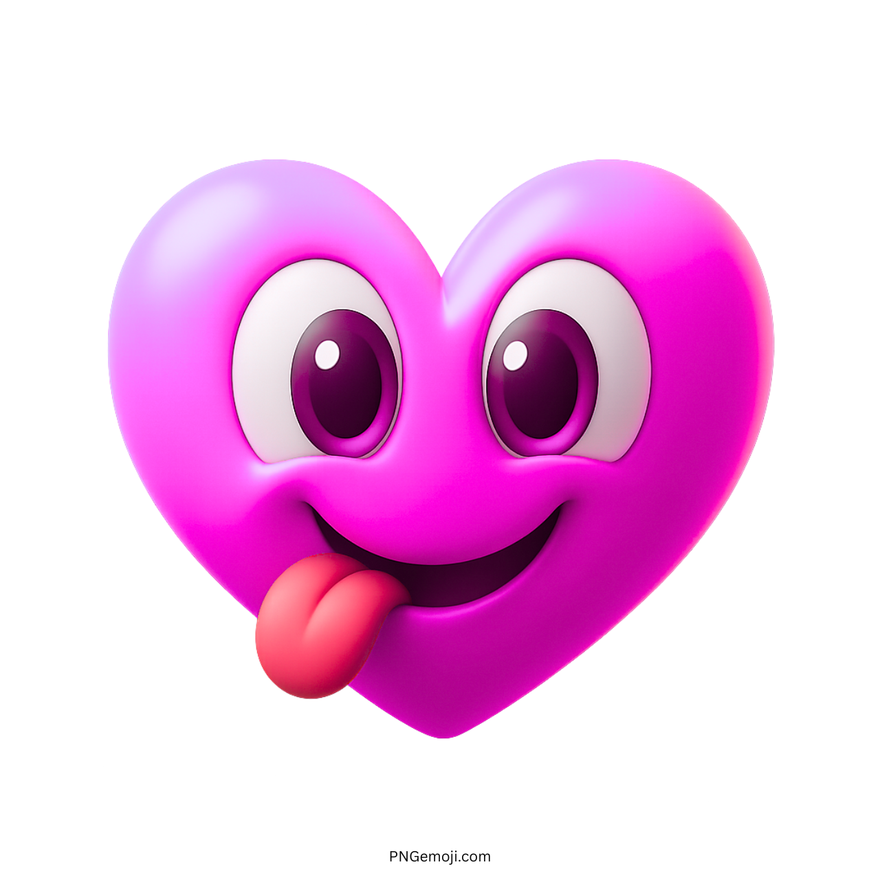 Pink 3D heart emoji with tongue out and playful cartoon eyes and smile