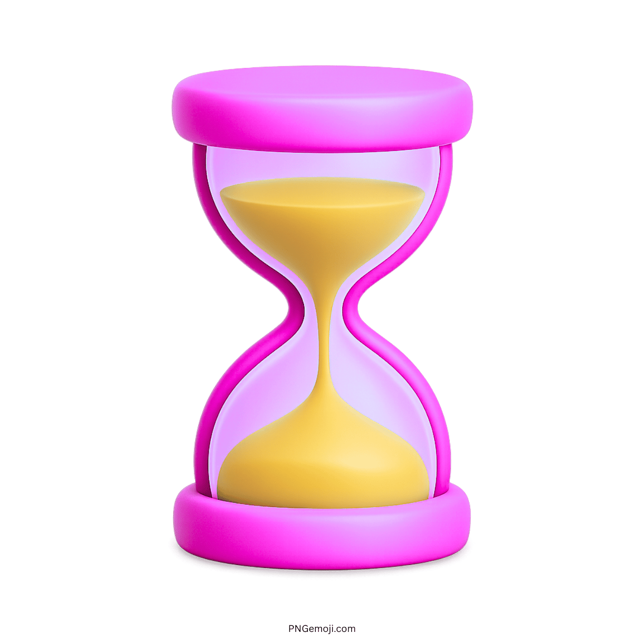 3D pink hourglass emoji with yellow sand and transparent background PNG