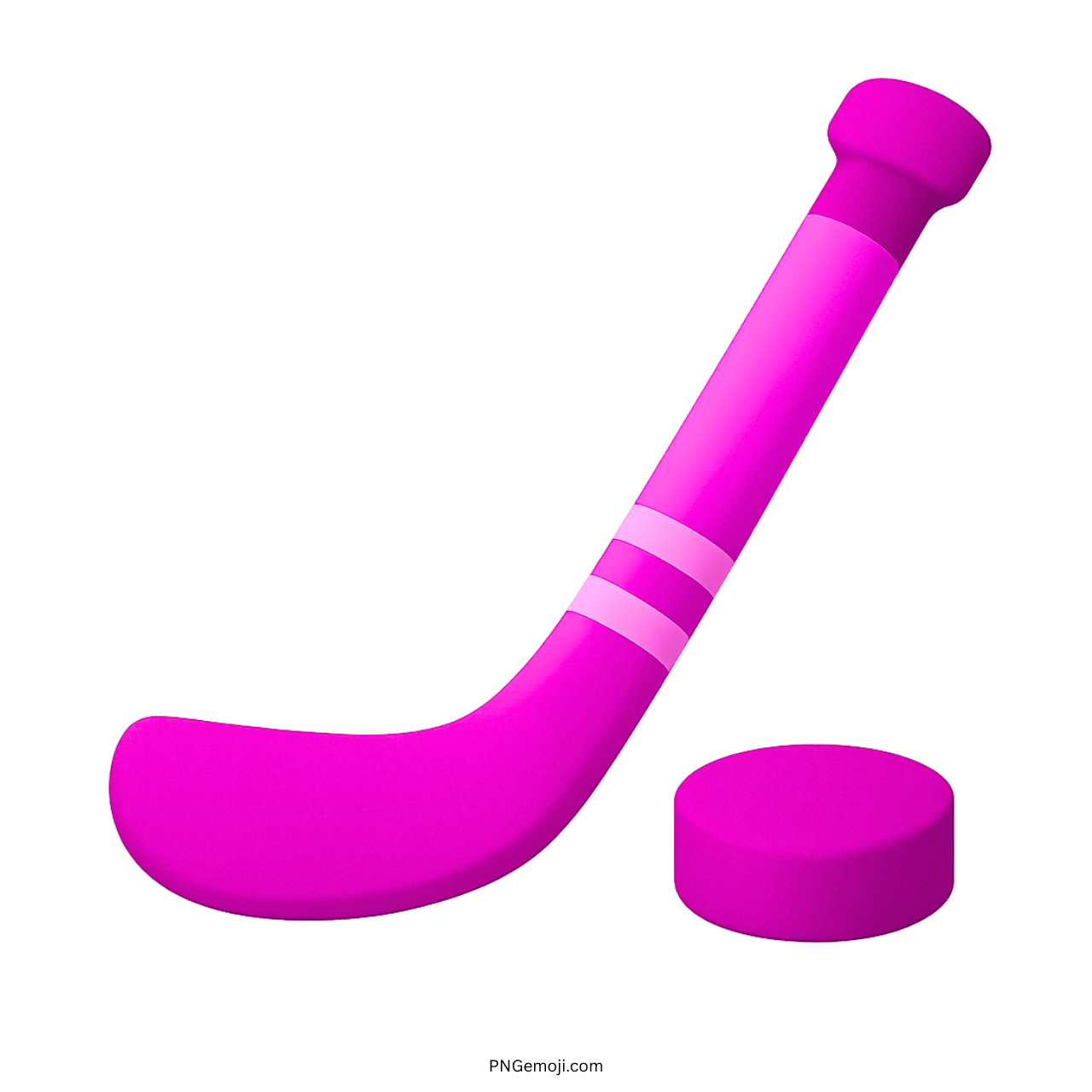 Pink ice hockey stick and puck emoji on green background, sport equipment, cartoon style, vibrant design.