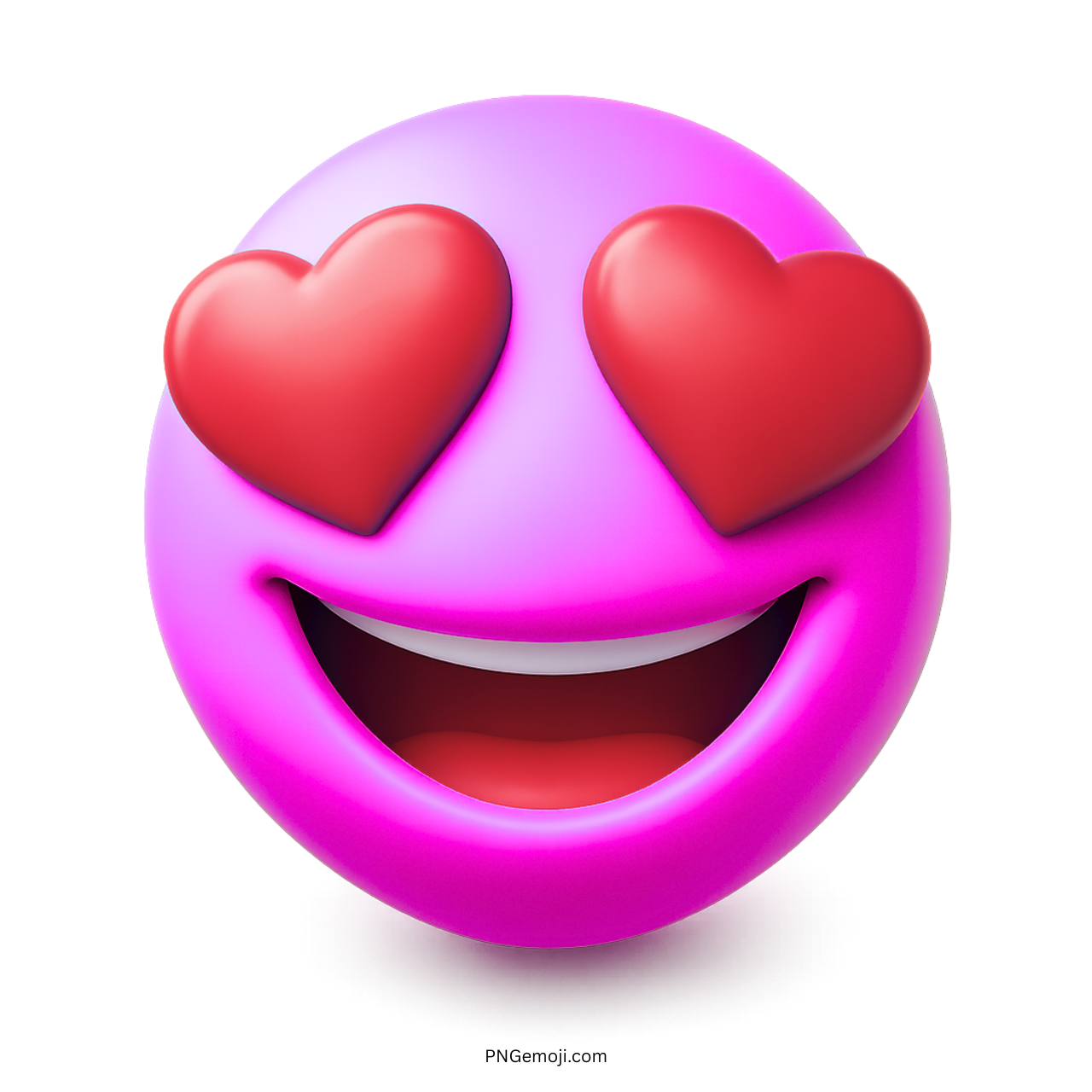 Bright pink-purple 3D emoji with heart eyes and wide smile showing excitement.