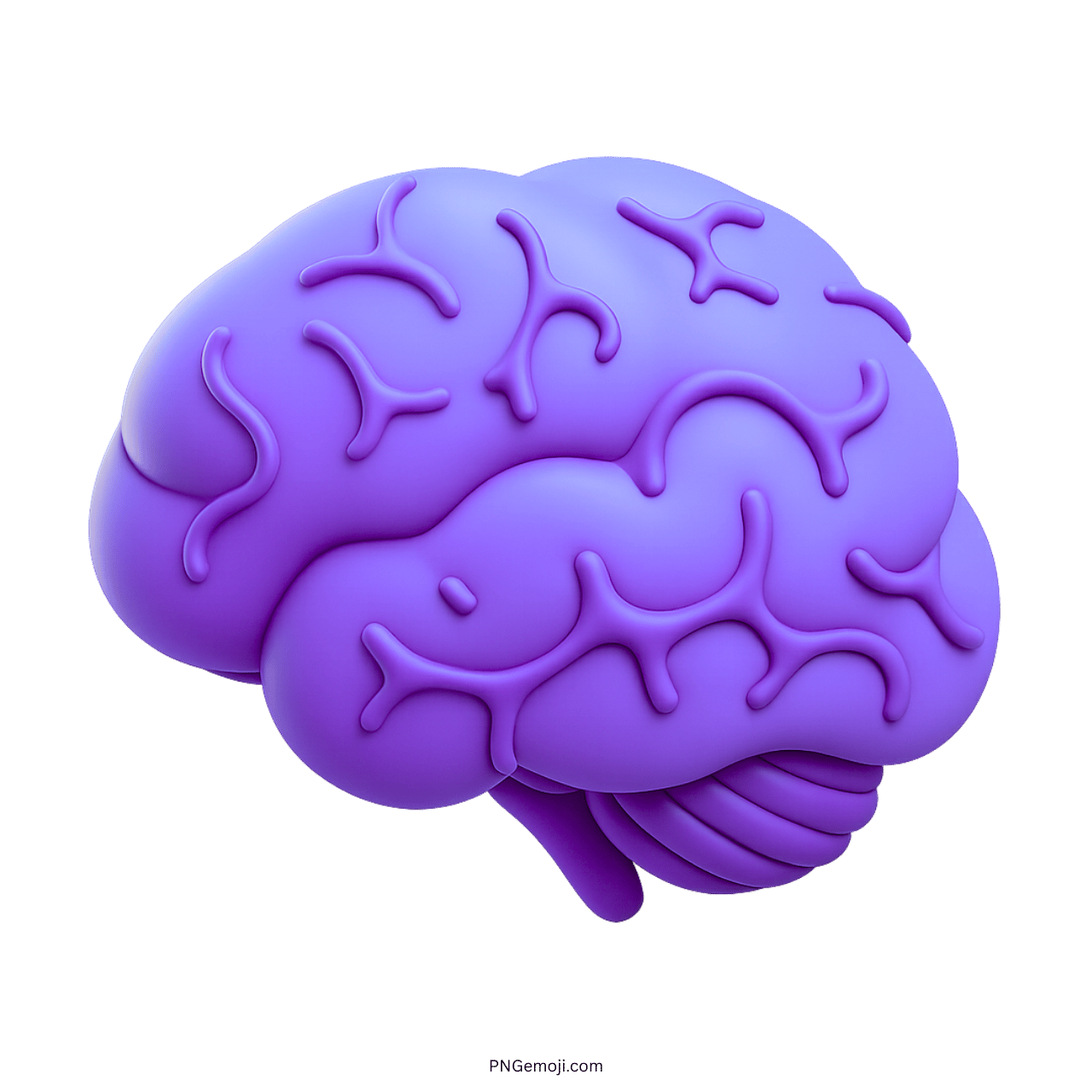 Purple 3D brain emoji with smooth texture and realistic folds design
