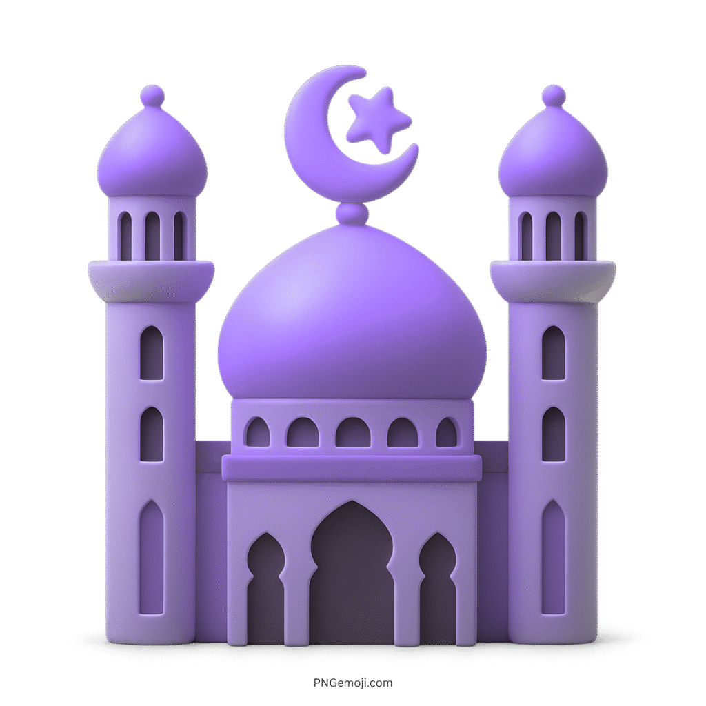 Purple 3D mosque emoji with crescent and star Islamic religious building icon