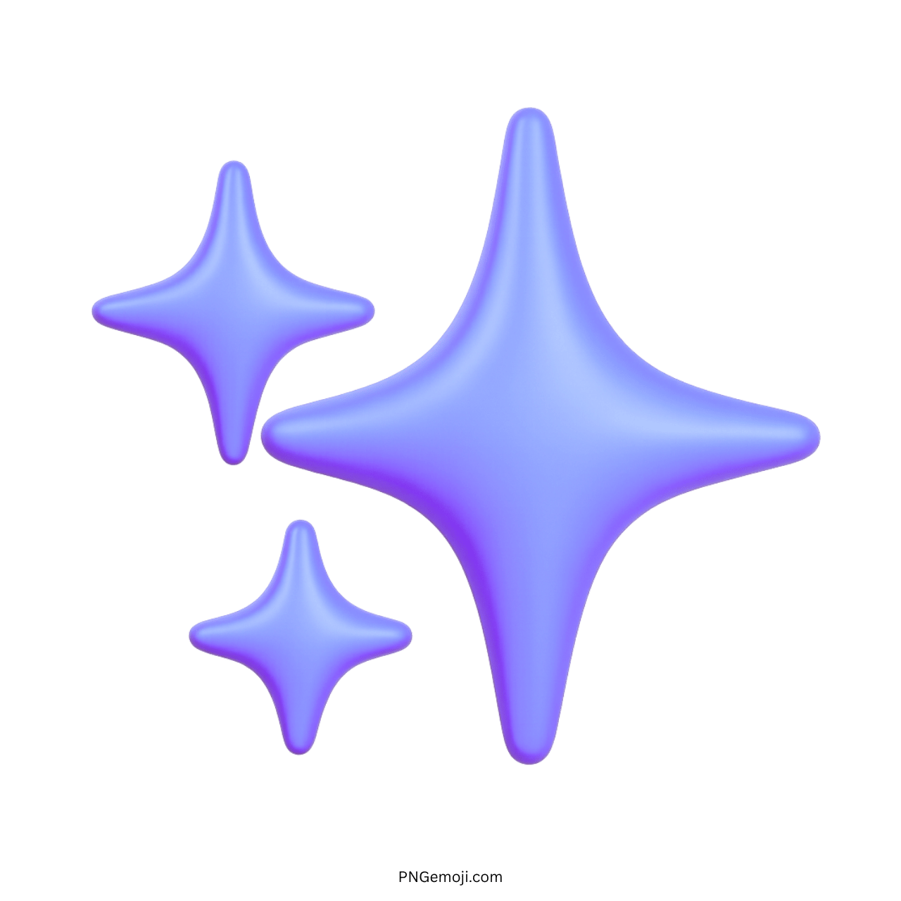 Purple 3D sparkles emoji with soft glow and transparent background clipart