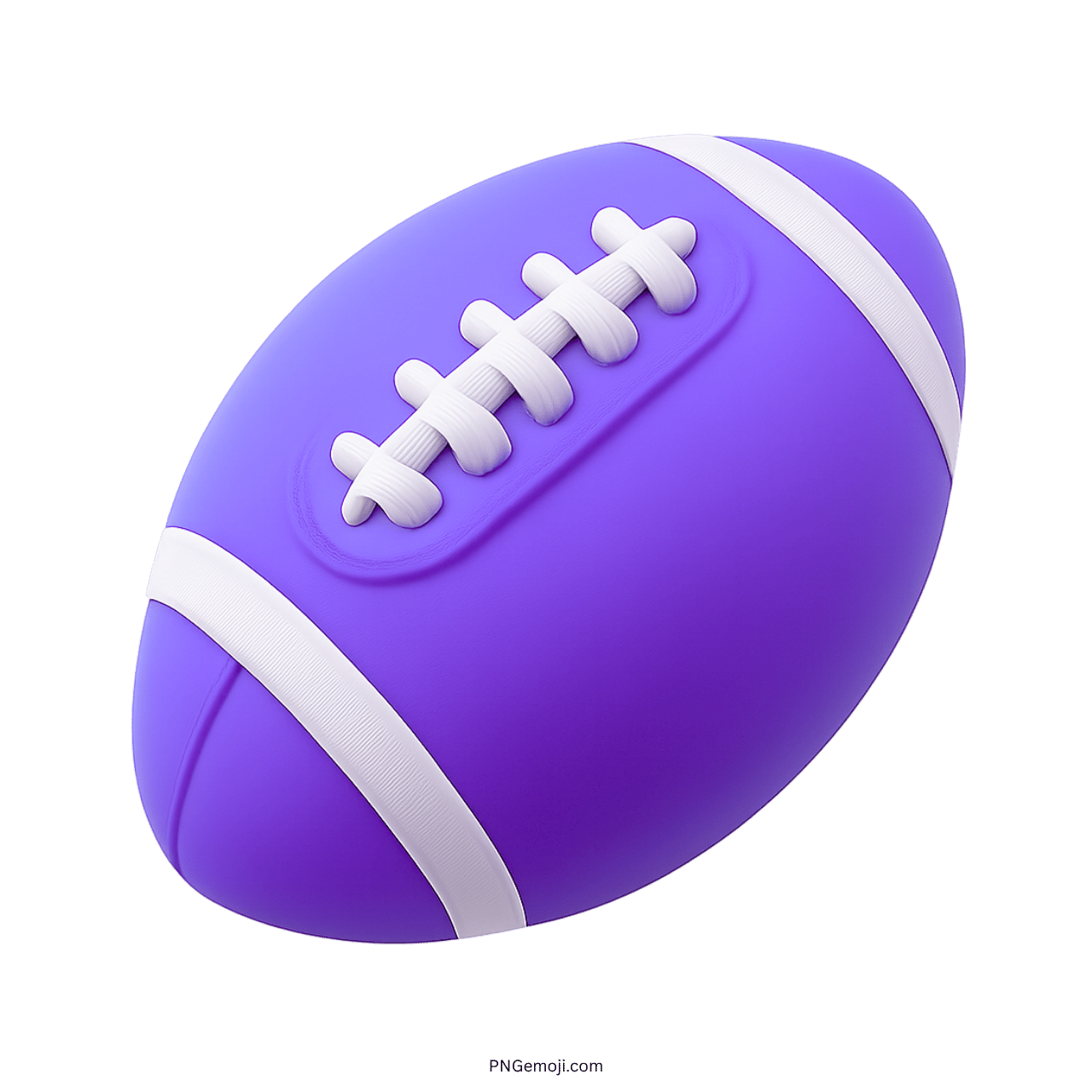 3D purple American football emoji with white laces and stripes design.