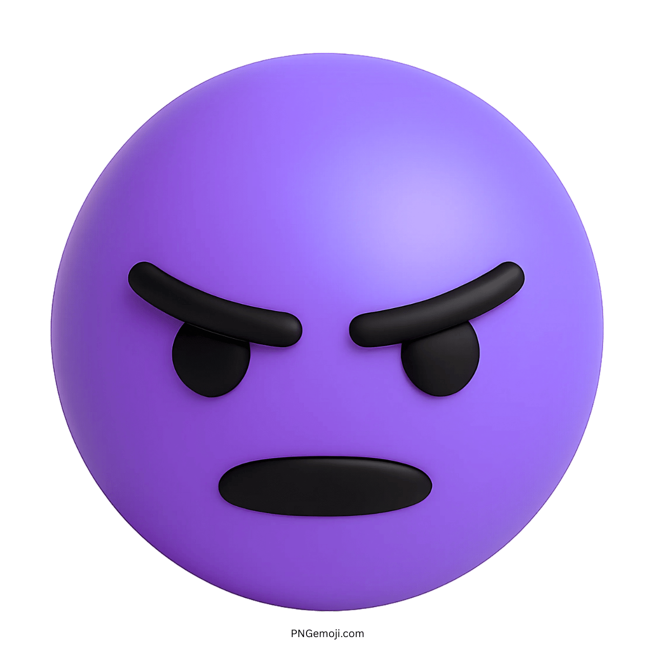 3D purple angry emoji with black eyebrows and frowning mouth in bold expression
