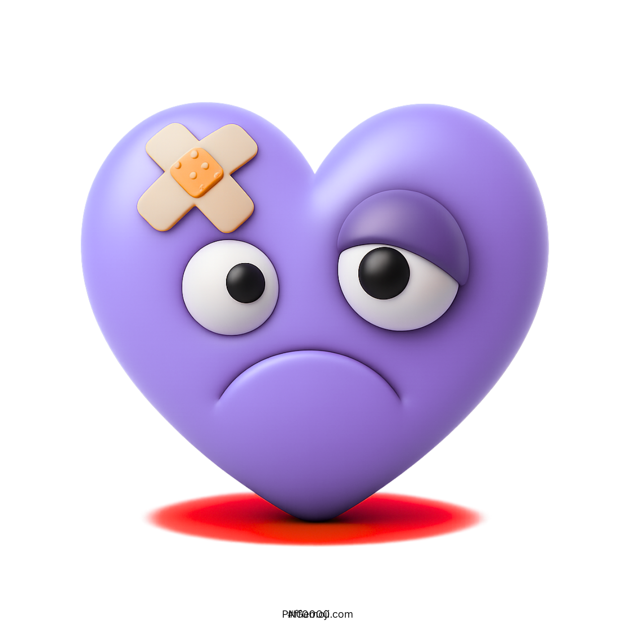 3D purple beat up heart emoji with bandage sad emotional expression