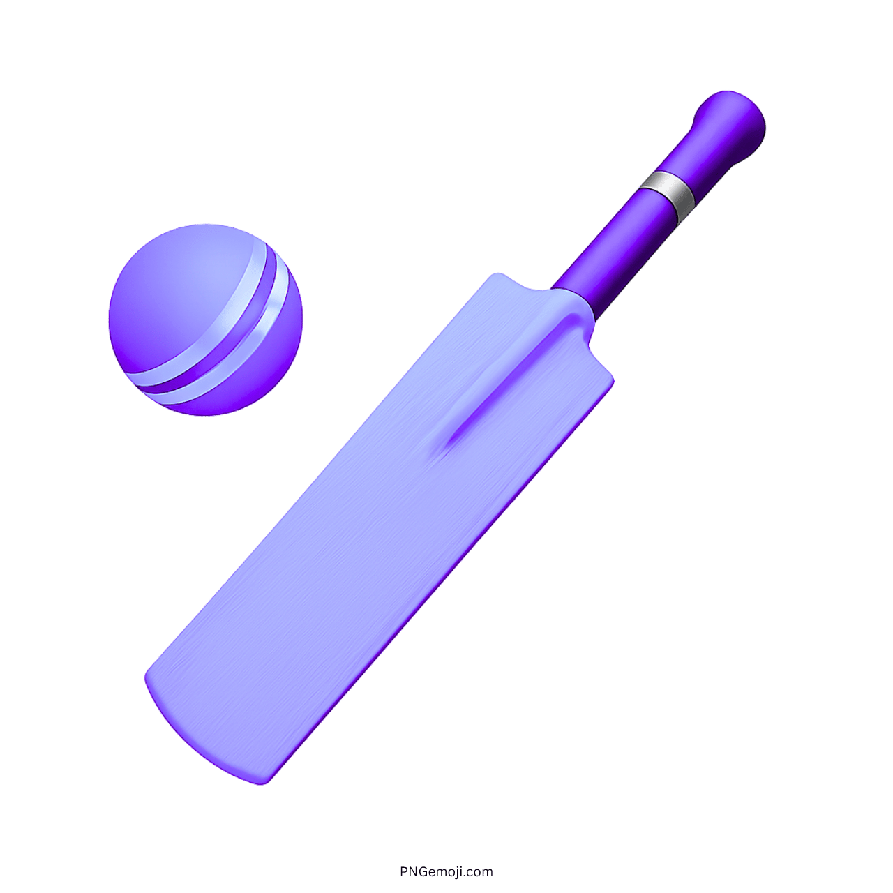 3D purple cricket bat and ball emoji PNG with transparent background