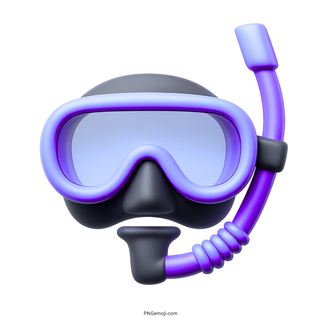 Purple diving mask emoji with snorkel on green background, 3D design, perfect for underwater adventure icons