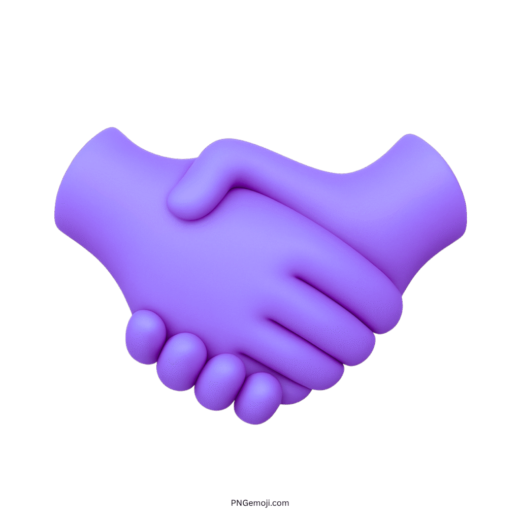 Purple handshake emoji with smooth 3D design symbolizing unity, partnership, and cooperation.