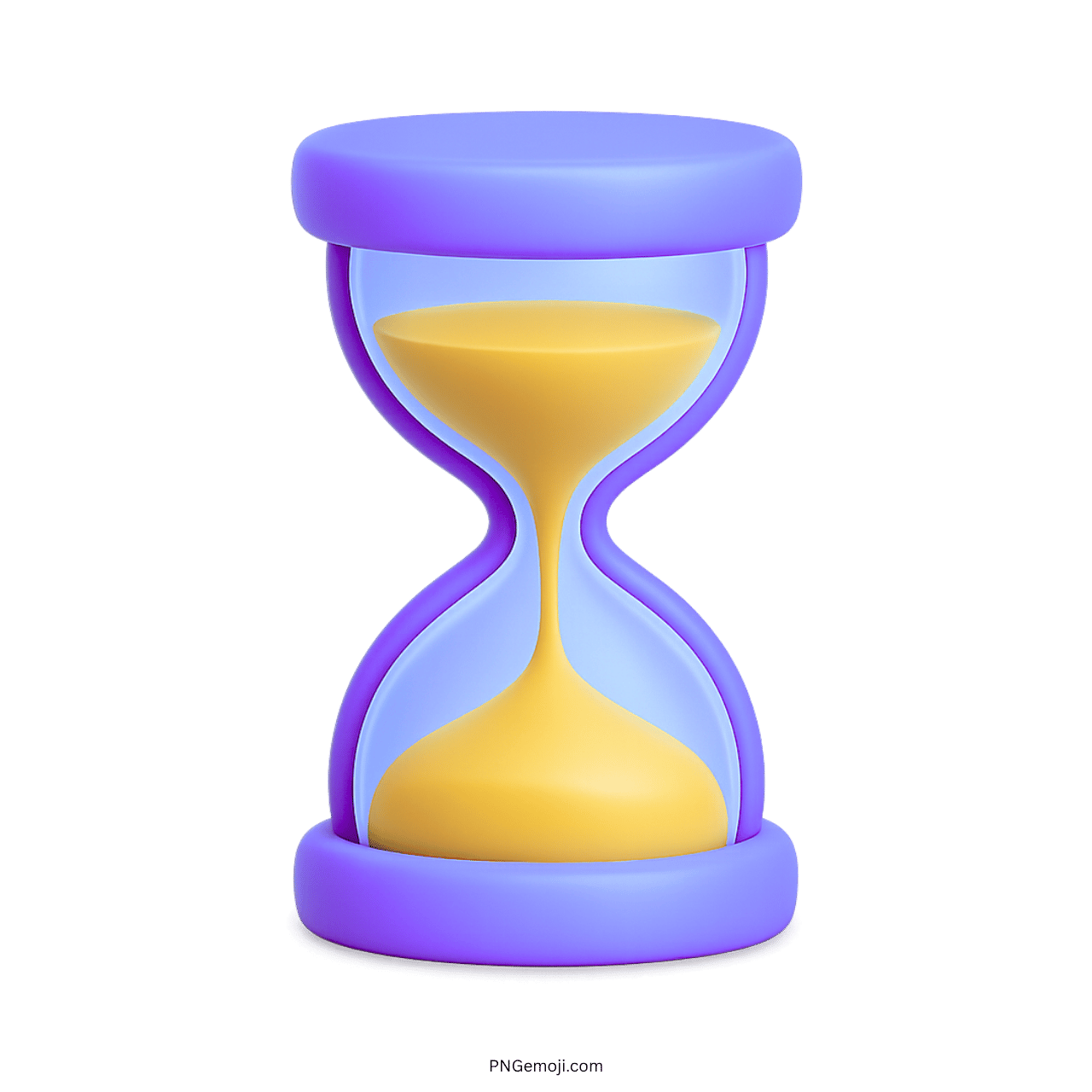 3D purple hourglass emoji with yellow sand and transparent PNG background