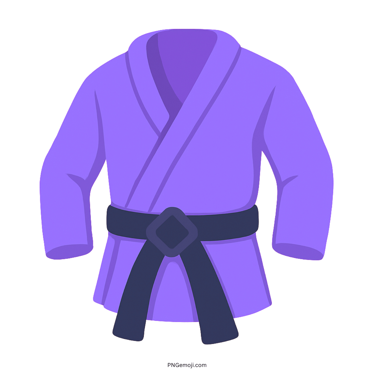 Purple martial arts uniform emoji with black belt and clear transparent PNG background