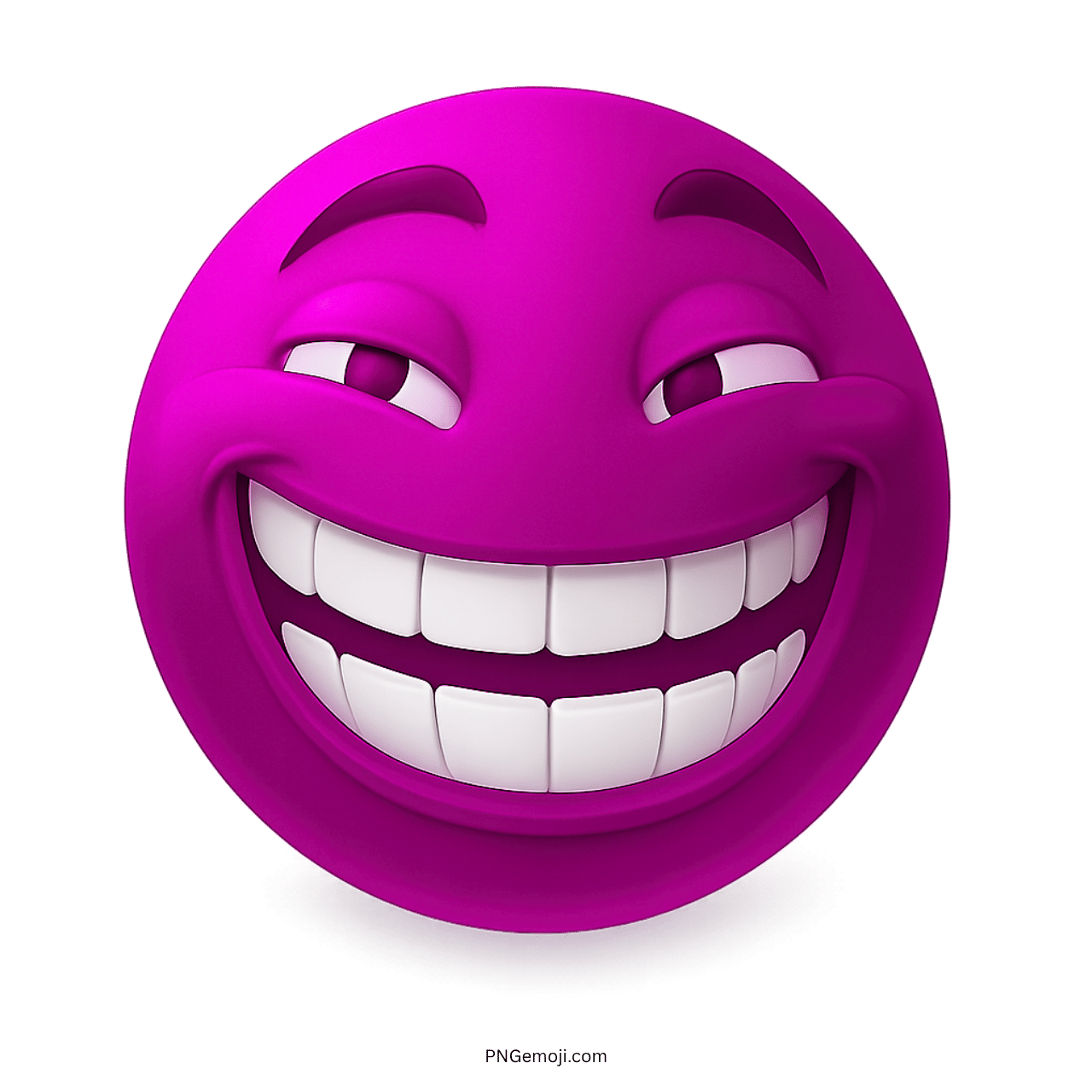 Purple troll face emoji with wide mischievous grin and playful raised eyebrows