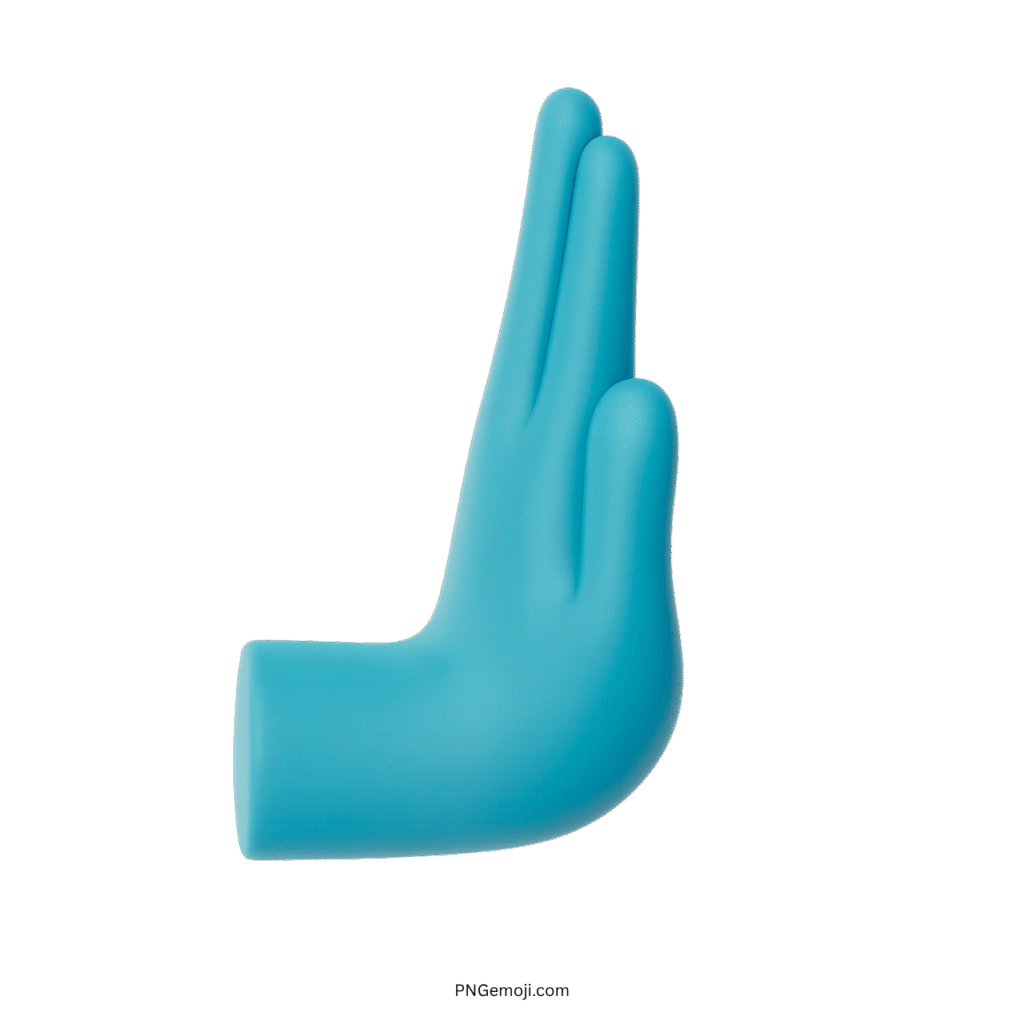 3D Aqua Pushing Hand Emoji with a flat background