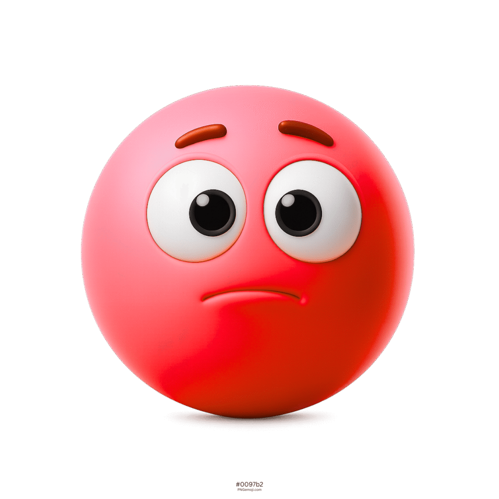 Red 3D appalled emoji with big eyes and slight frowning mouth expression
