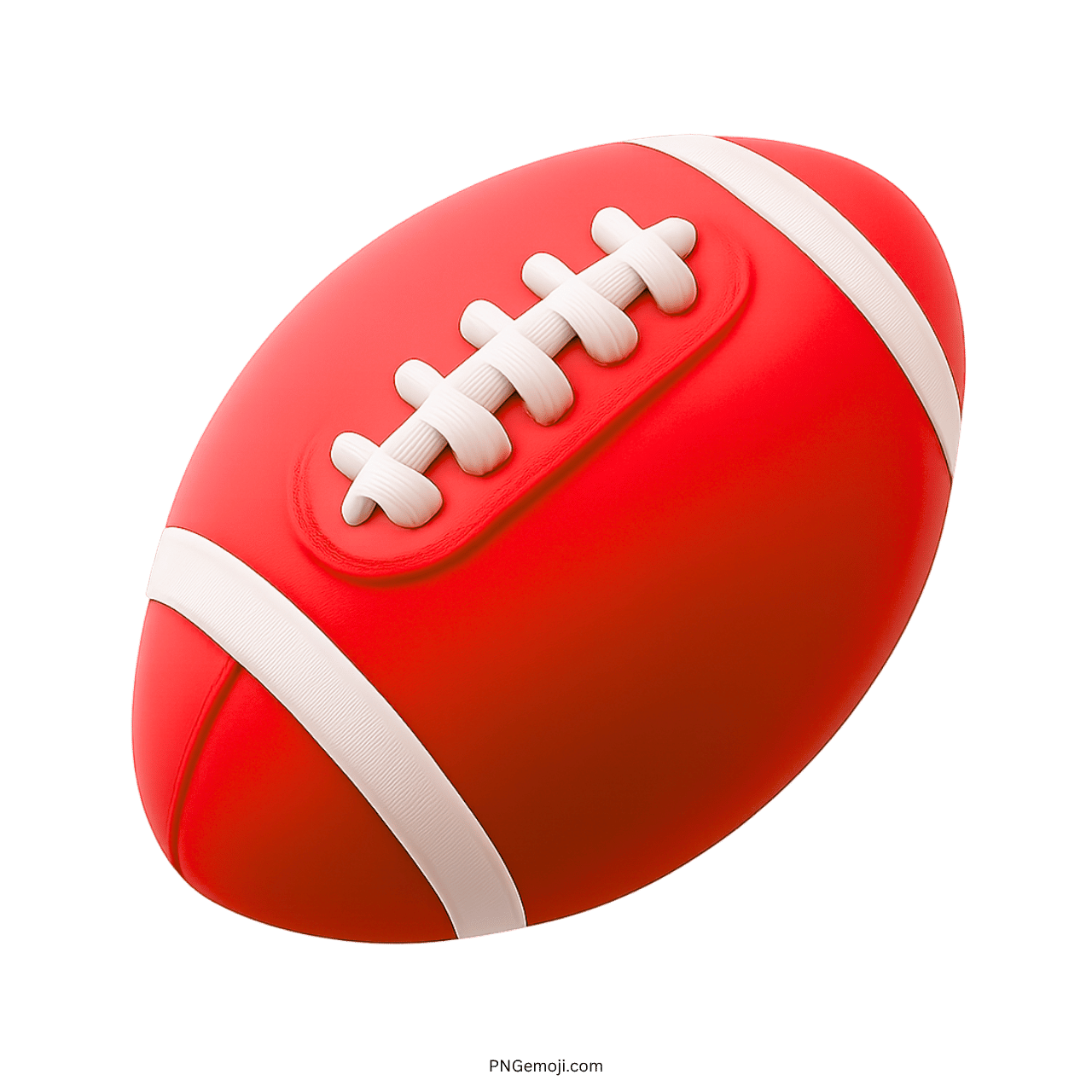 3D red American football emoji with white laces and stripes design.