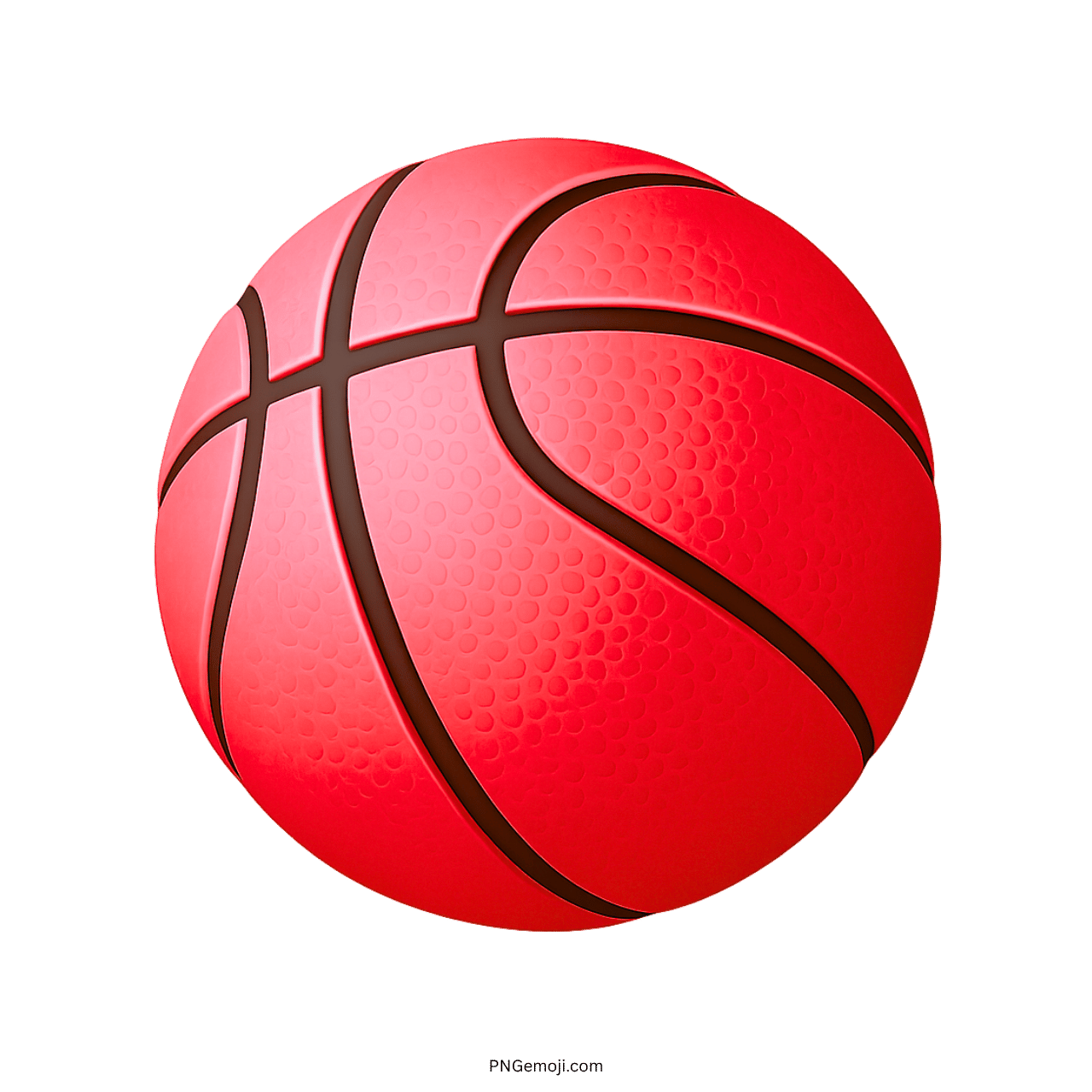 Bright red 3D basketball emoji with textured surface and dark curved lines