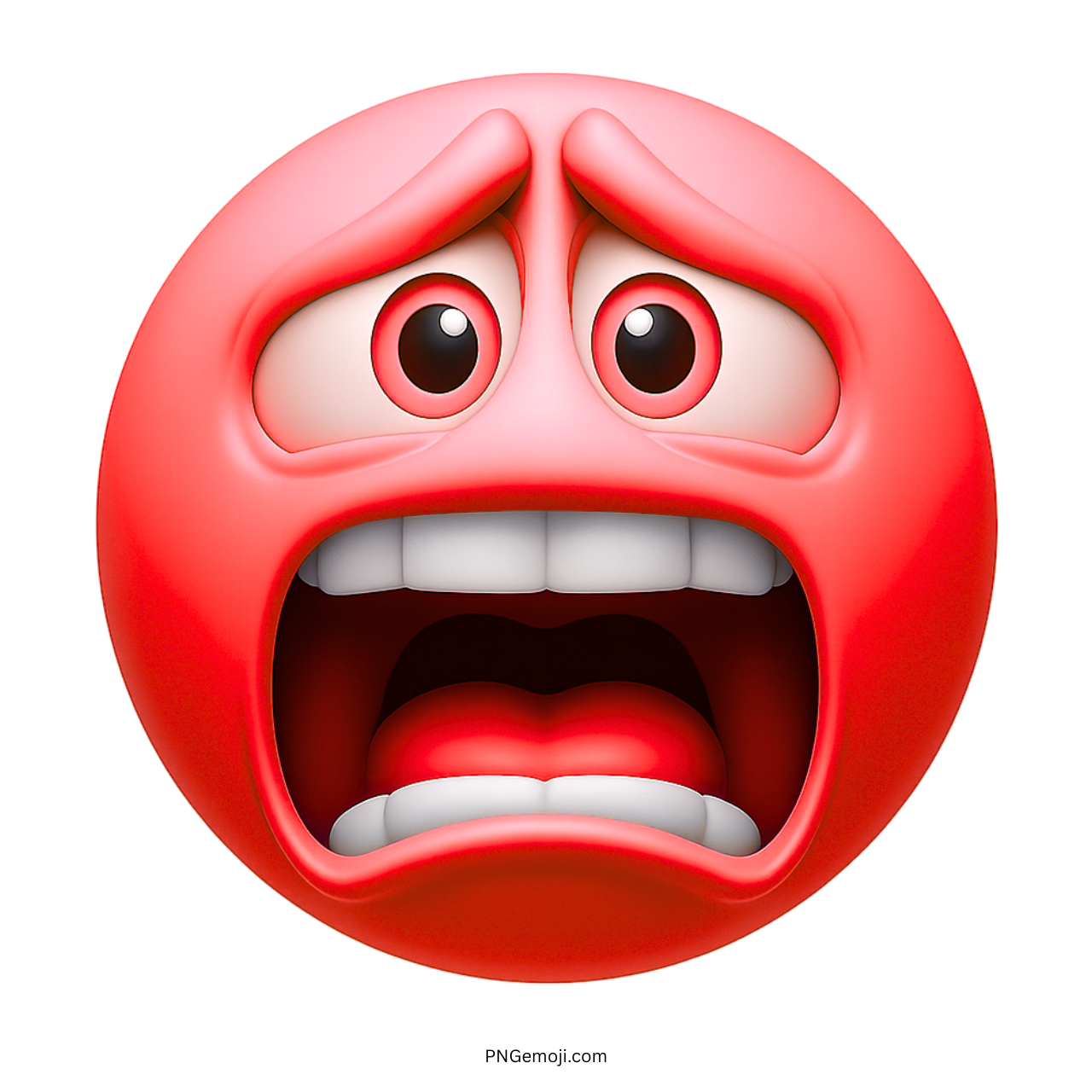 Red emoji face with shocked expression, wide open mouth and frightened raised eyes
