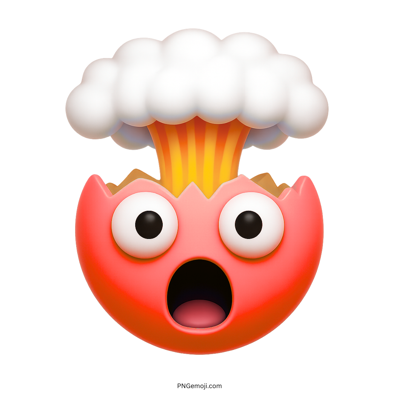 Red exploding head emoji cartoon style shocked expression with cloud burst