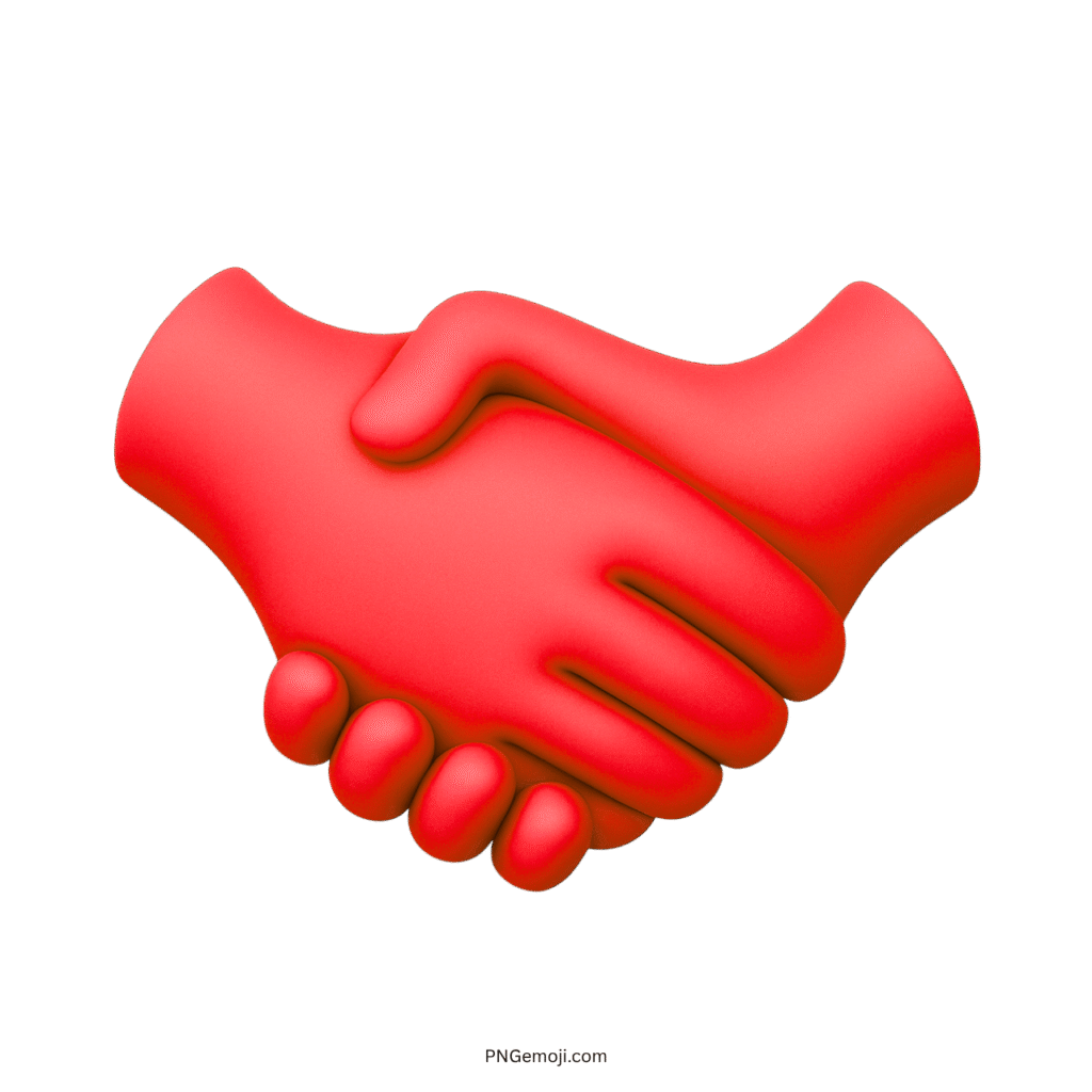 Red handshake emoji with smooth 3D design representing partnership or agreement.