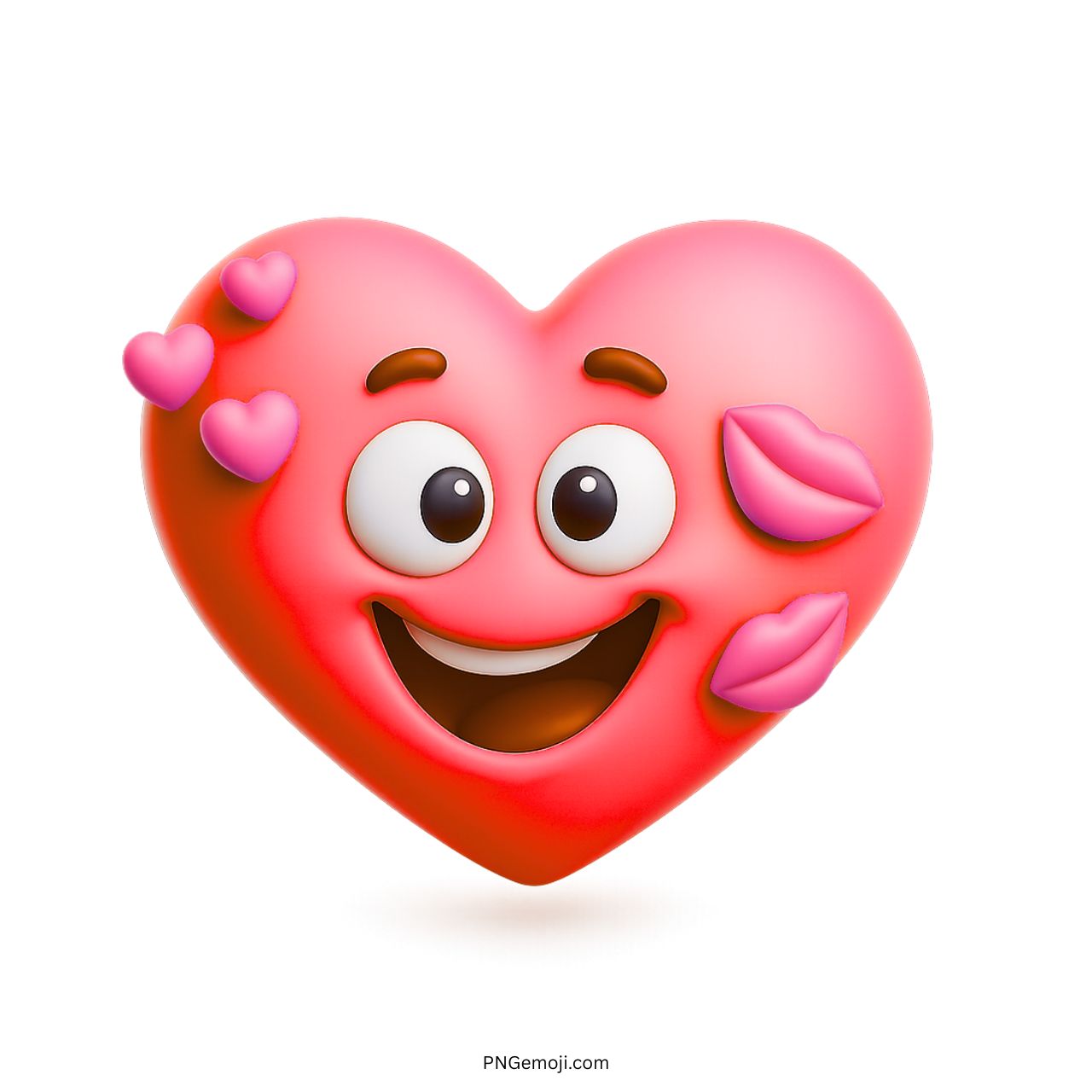 3D red heart emoji with kiss prints and cute pink love hearts