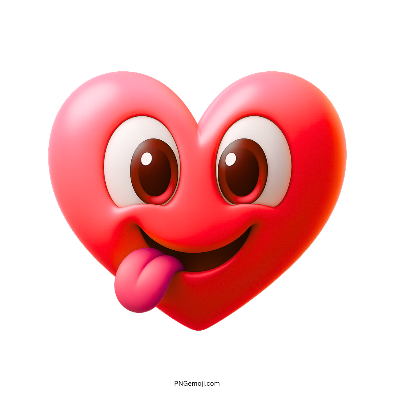 Red heart emoji with tongue out and big eyes in cute 3D cartoon style