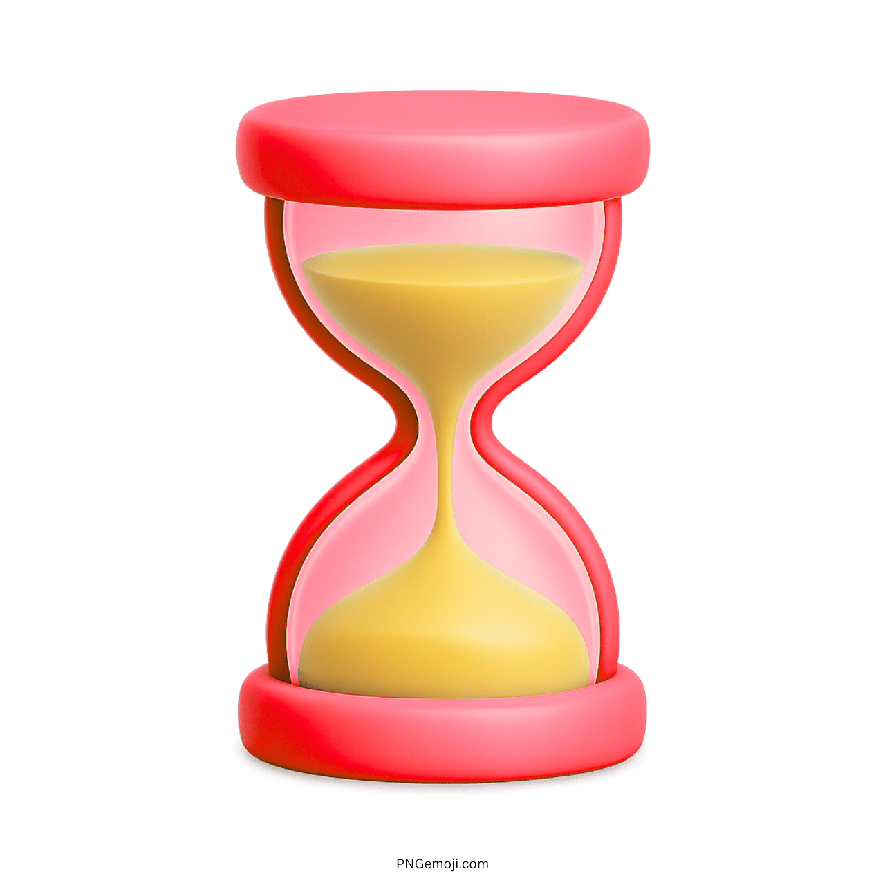 3D red pink hourglass emoji with yellow sand and transparent PNG background