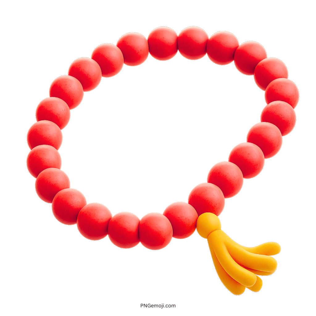 3D red prayer beads emoji with yellow tassel and transparent