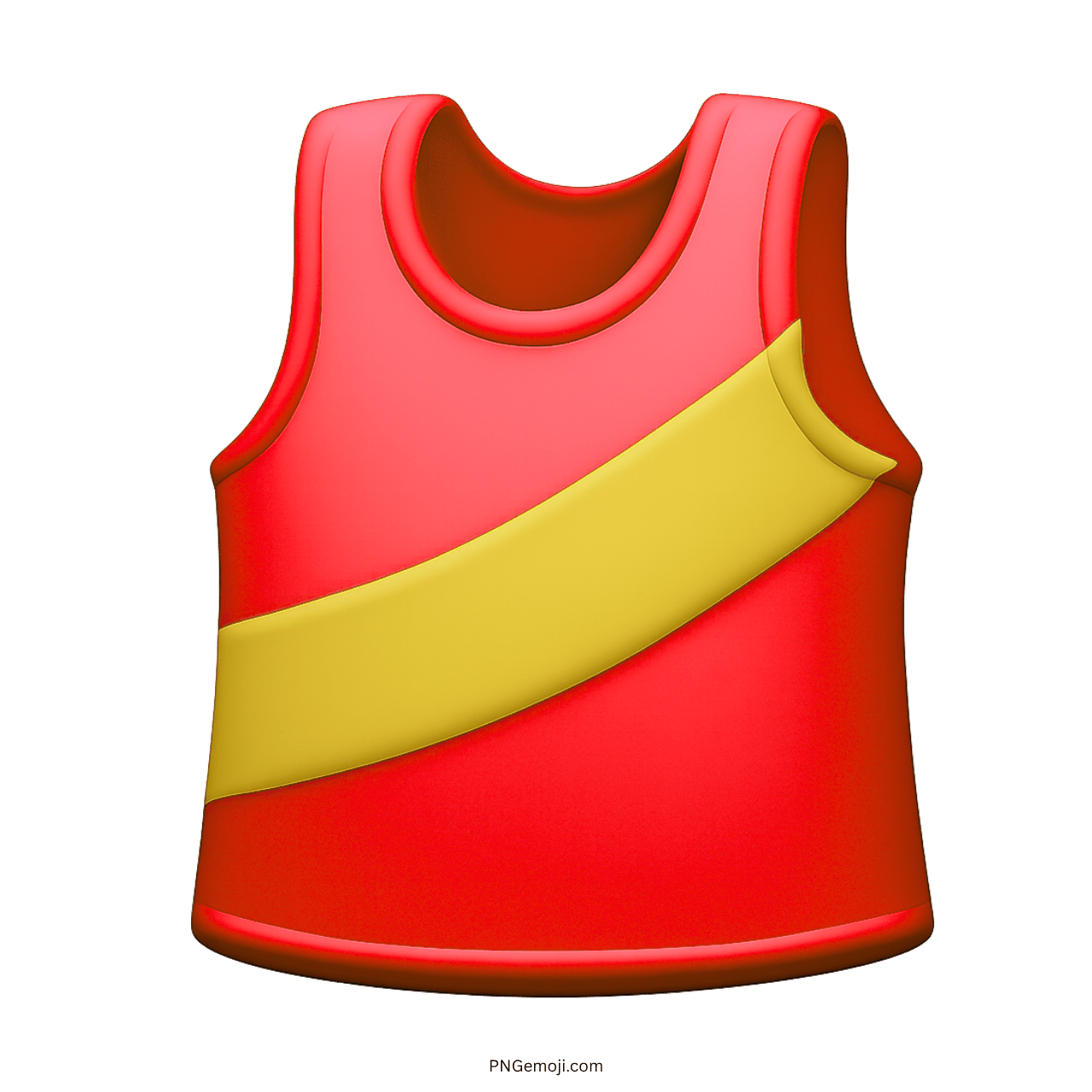 3D red running shirt emoji with yellow stripe, sports clothing icon.