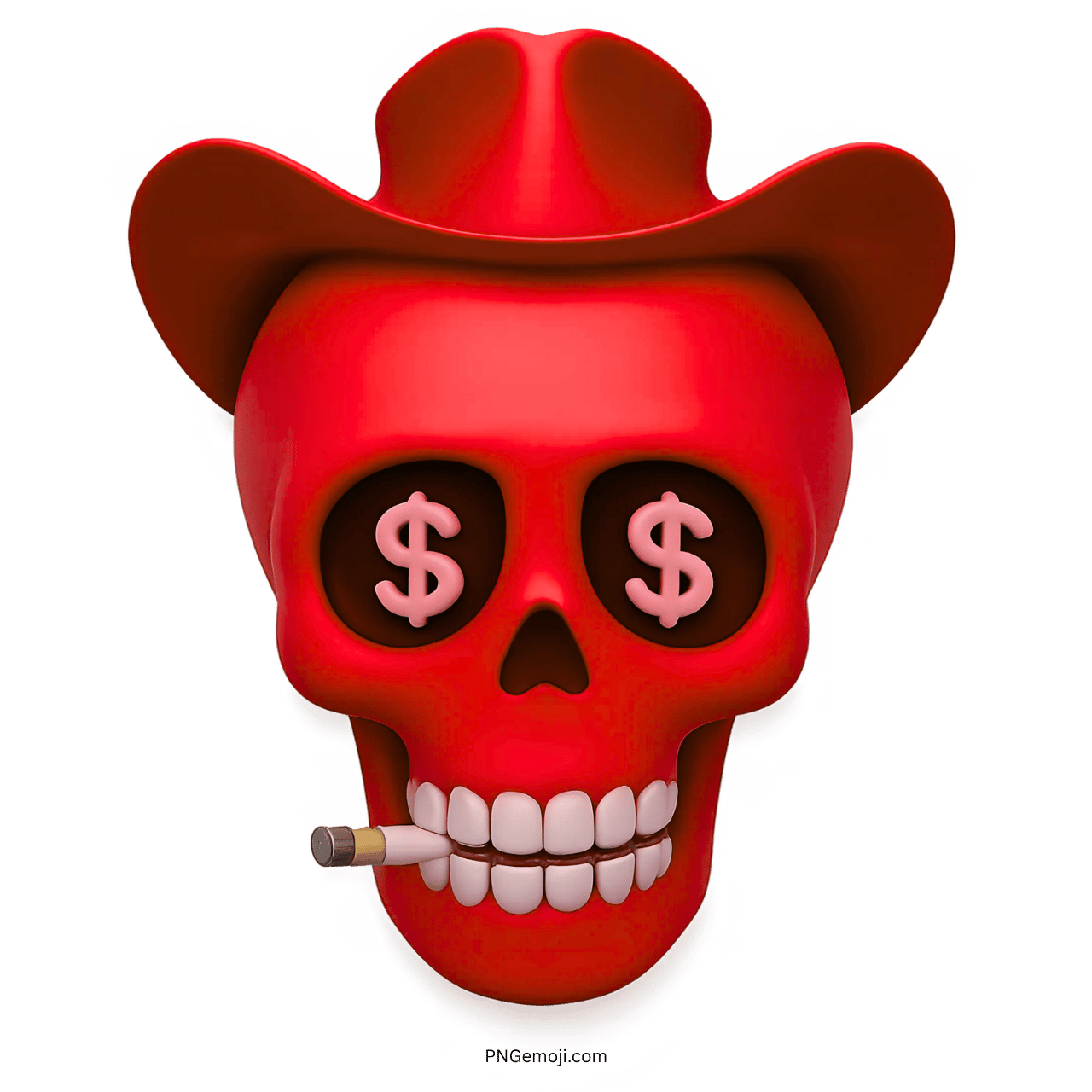 Red skull emoji with cowboy hat, dollar sign eyes, and cigarette in mouth