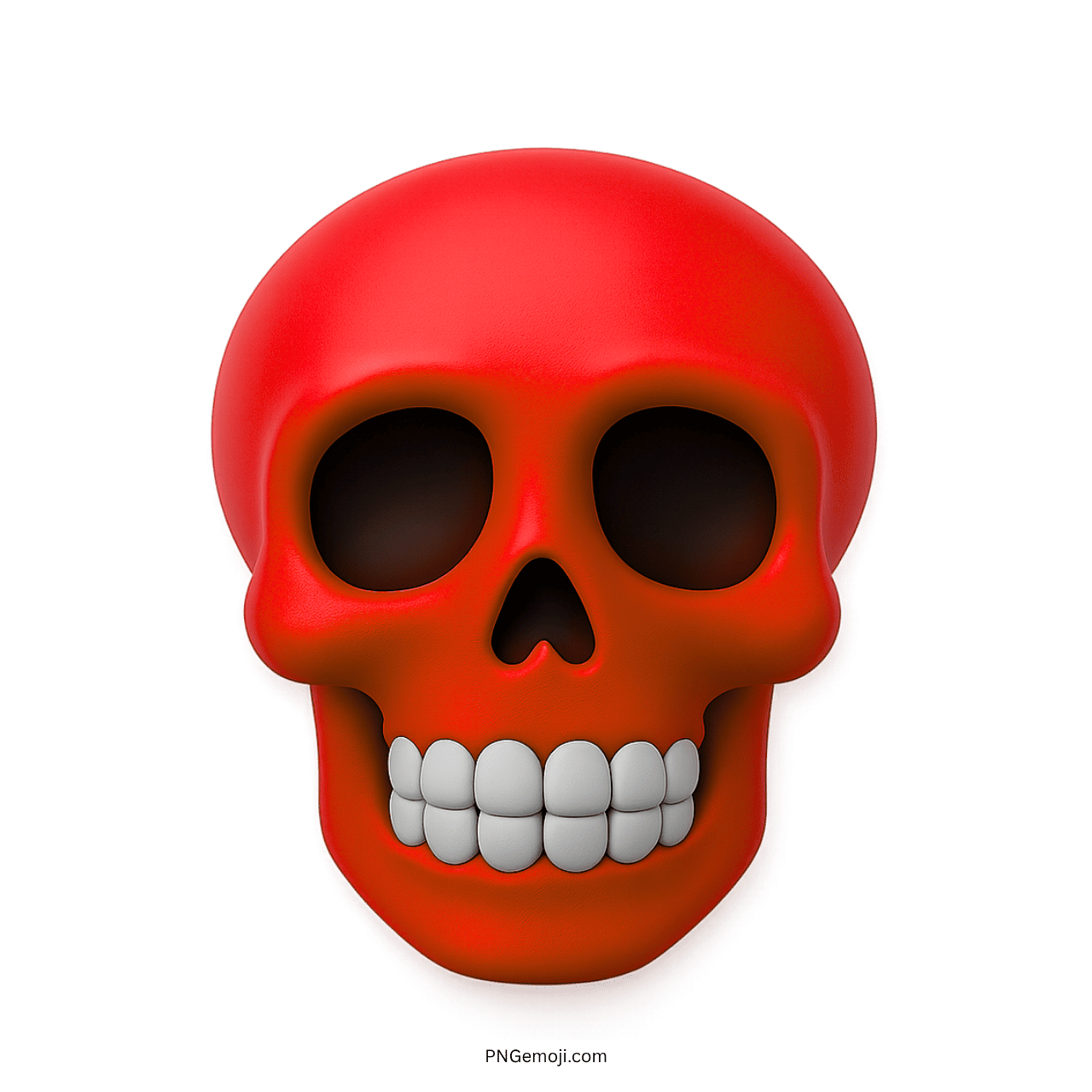 Red 3D skull emoji with white teeth, cartoonish style for meme use.