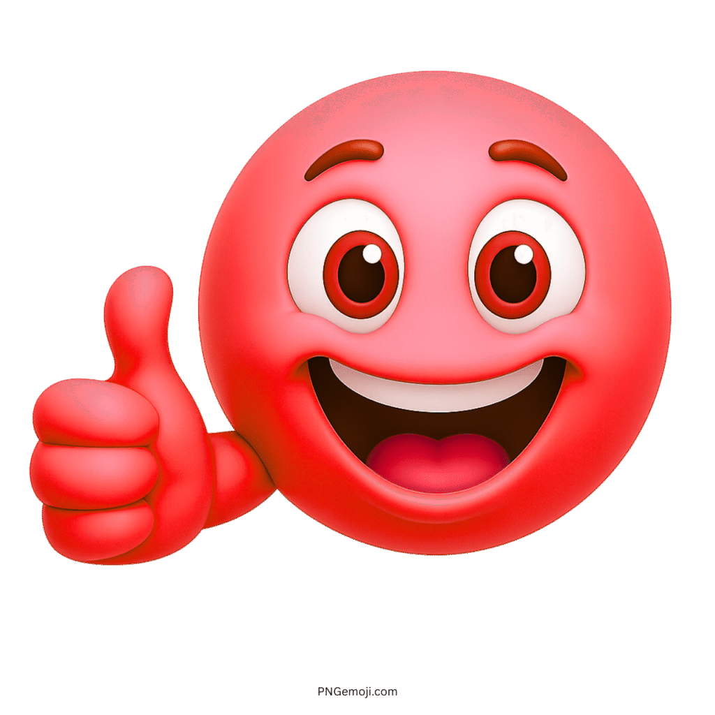 Red smiley emoji showing thumbs up with joyful expression and wide happy eyes