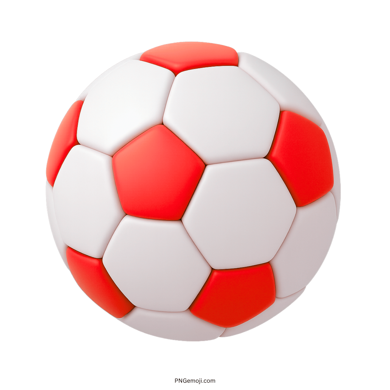 3D red and white football emoji with traditional soccer ball panel pattern