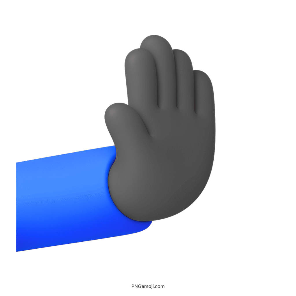 3D rightwards pushing hand emoji in gray with raised palm.
