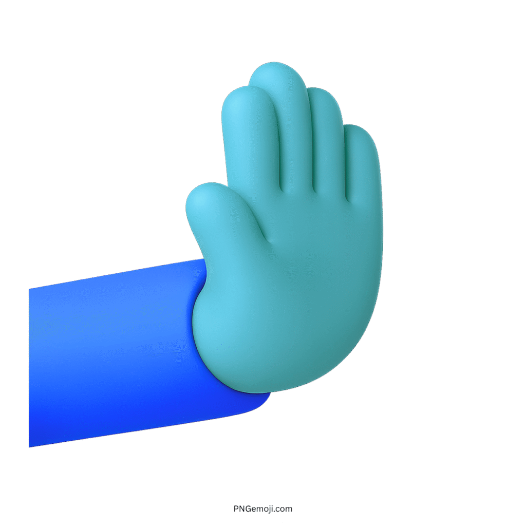 3D rightwards pushing hand emoji with teal hand and blue sleeve in PNG format.