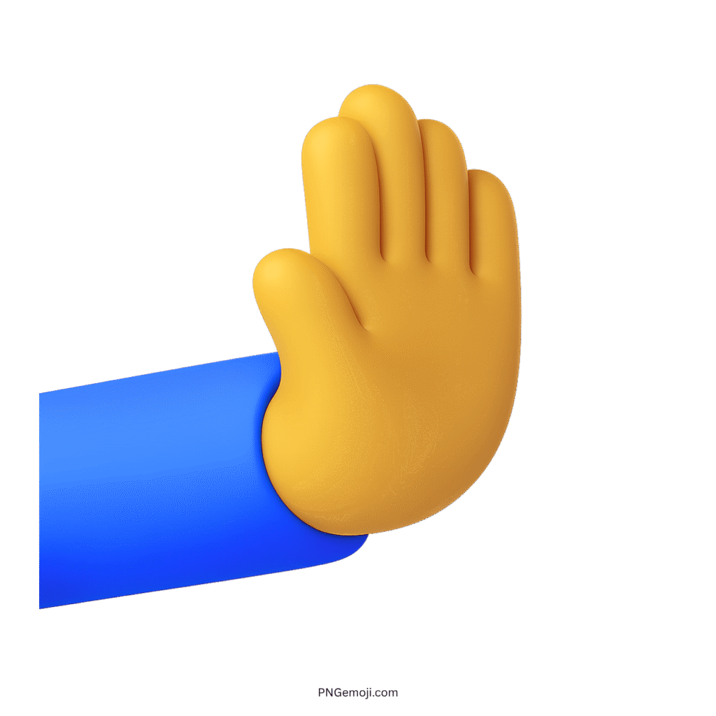 3D rightwards pushing hand emoji with yellow hand and blue sleeve in PNG format.